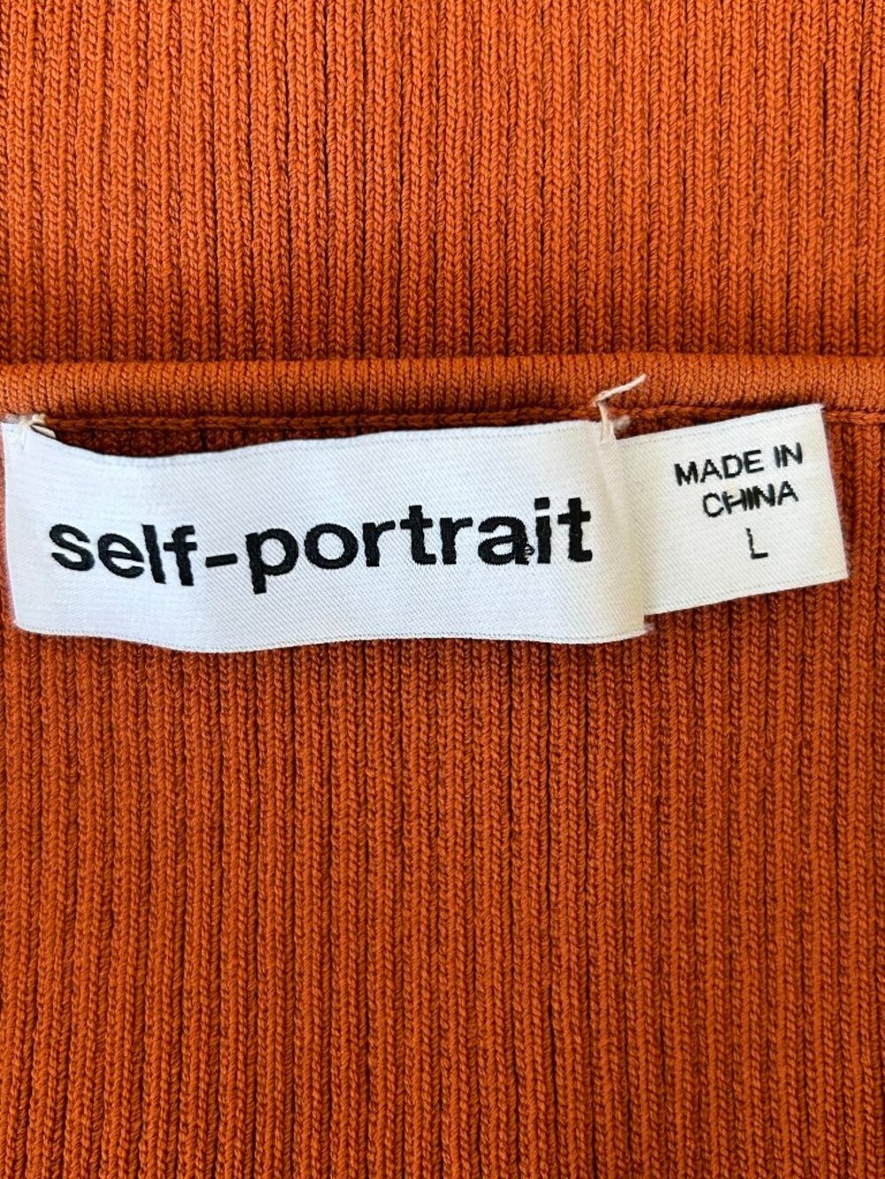 Self-Portrait Cinnamon Ribbed Knit Top Lace Panel Cutout Women Size L - Picture 7 of 12